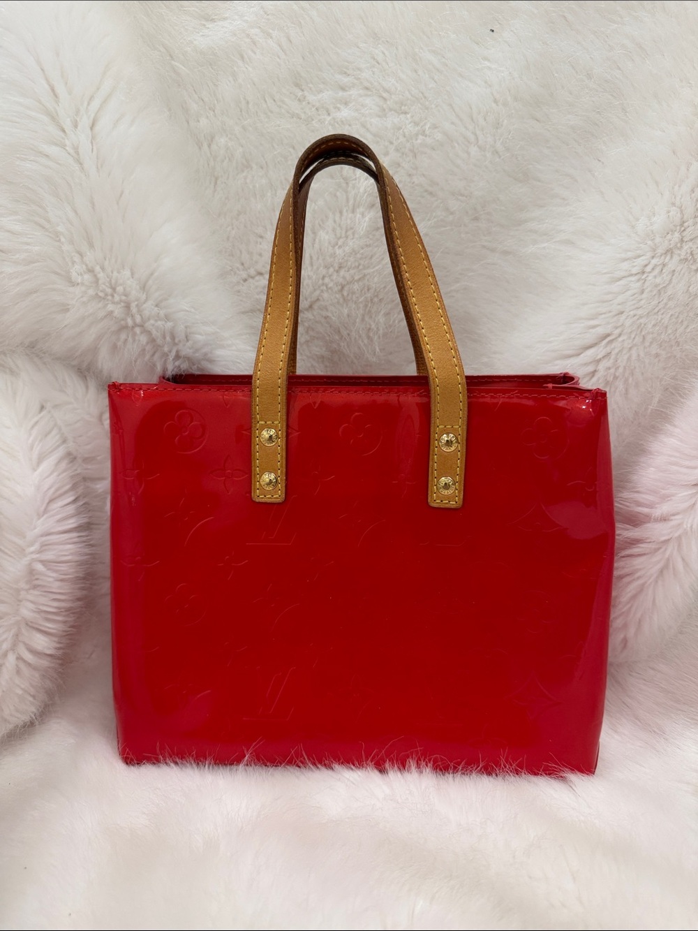 Louis Vuitton Red Patent Monogram Tote with Vachetta Handles Authentic! EUC!